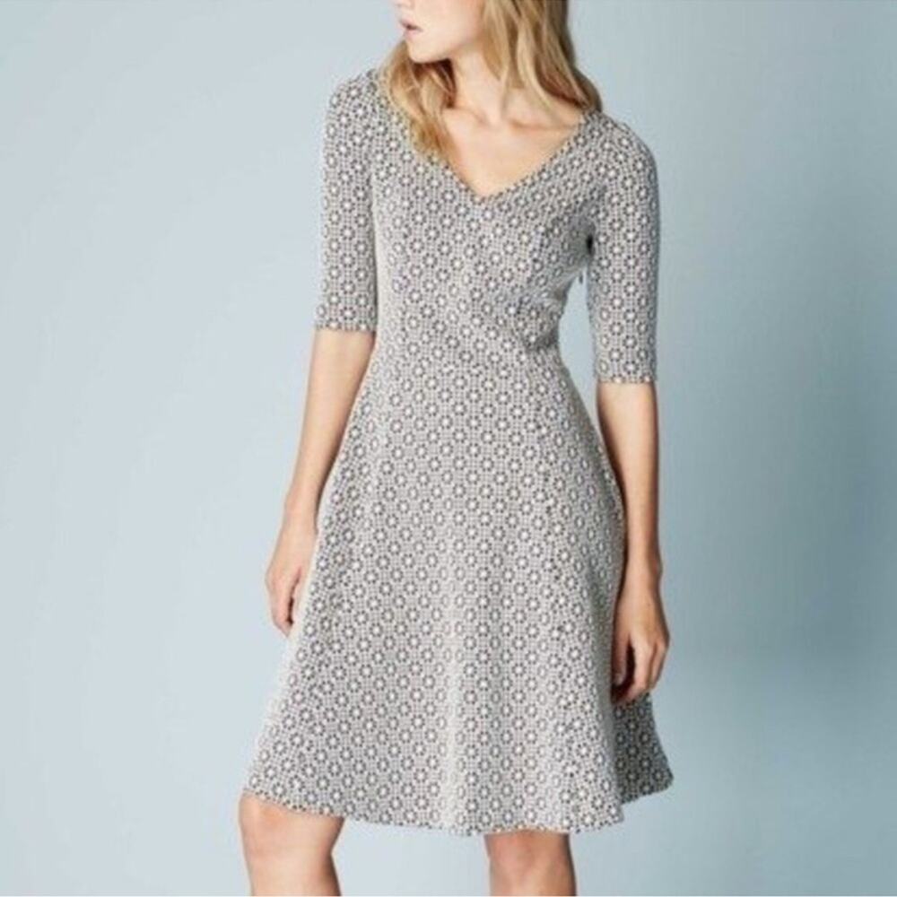 Boden Black and White Pleated Midi Dress